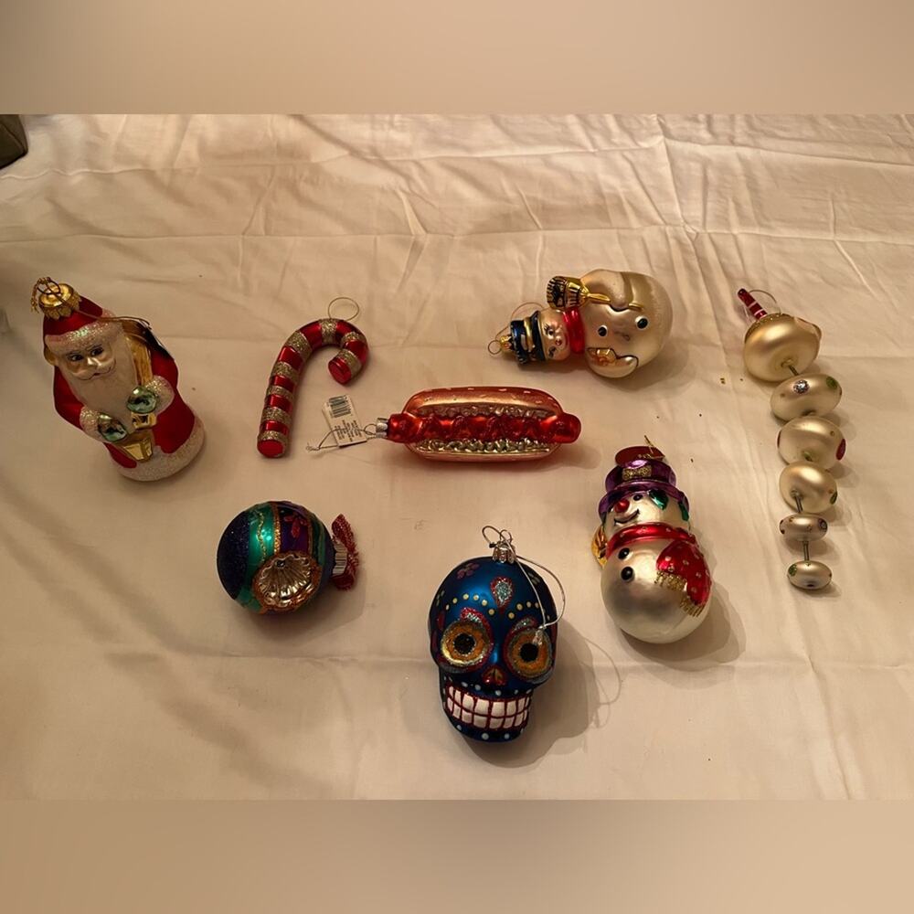 Polish Glass Vintage Christmas Ornaments - Set of 8